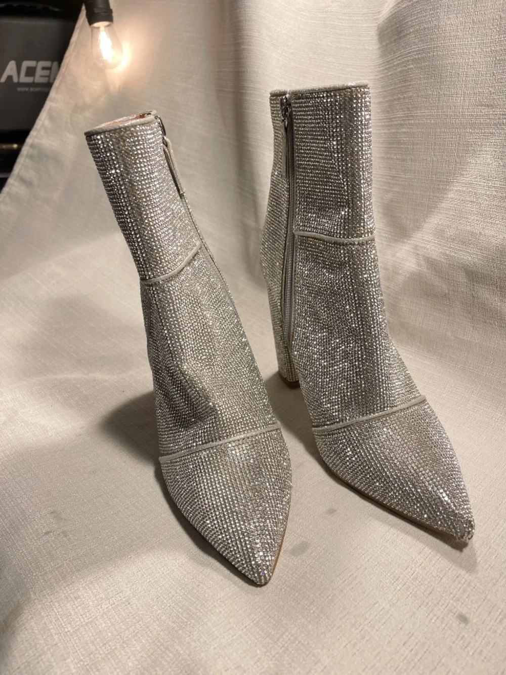 Silver Crystal Embellished Pointed-Toe Ankle Boots - Picture 6 of 9